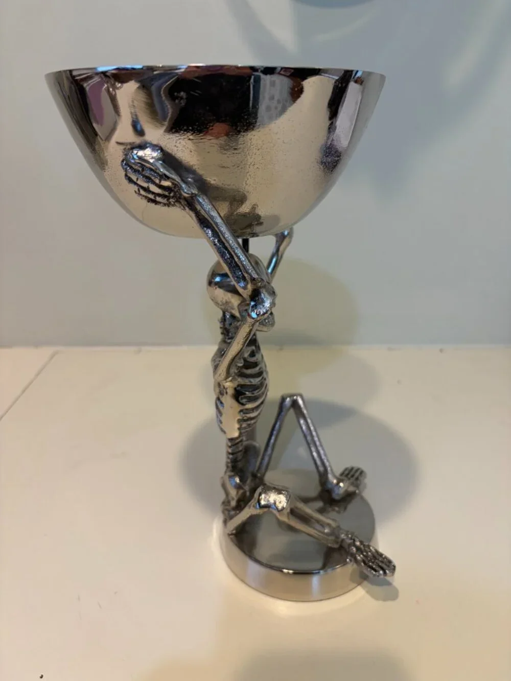 WELL DRESSED HOME HALLOWEEN SILVER METAL SKELETON WITH SERVING BOWL 11 1/2